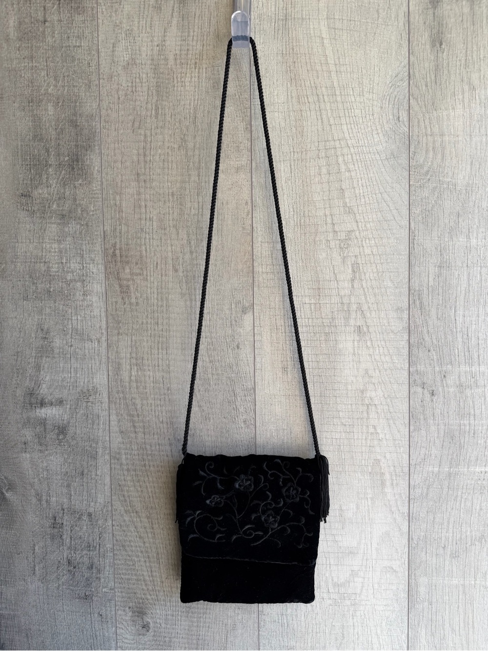 Vintage Jacqueline Ferrar Women’s Black Purse Shoulder Bag Crossbody‎ Floral 90s